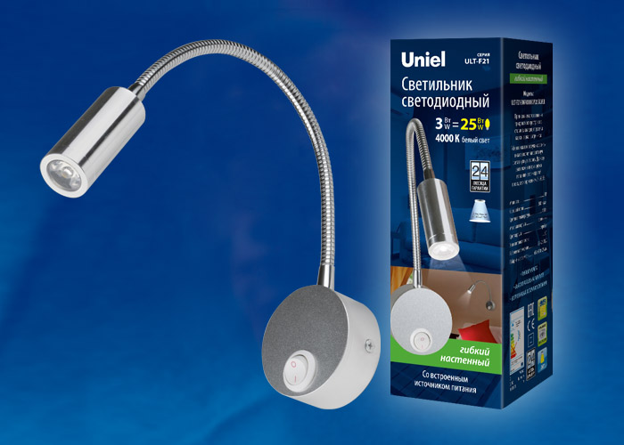ULT-F21-3W/4000K IP20 SILVER Светильник светодиодный настенный гибкий для интерьерного освещения. 85 ULT-F21-3W/4000K IP20 SILVER Светильник светодиодный настенный гибкий для интерьерного освещения. 85